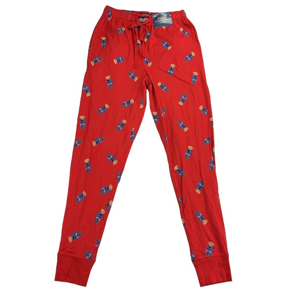 POLO Ralph Lauren Big Bear Logo Knit Jogger Pants RED Men's Sleepwear Loungewear